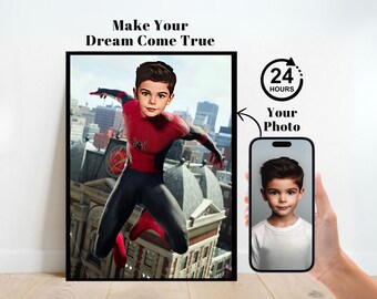 Personalized Spiderman Superhero Portrait,Custom Spiderman Portrait,Spiderman Backdrop,Spiderman Birthday,Spiderman Invitation,Spidermn Gift