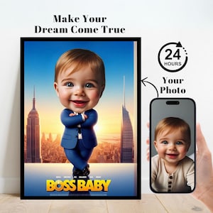 Retrato personalizado del bebé jefe, telón de fondo del cumpleaños del bebé jefe, tarjeta de invitación de cumpleaños del bebé jefe, regalo del bebé jefe, telón de fondo personalizado, regalo para el bebé