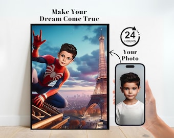 Retrato personalizado do super-herói do Homem-Aranha, retrato personalizado do Homem-Aranha, aniversário do Homem-Aranha de Miles Morales, cenário do Homem-Aranha, presente do Homem-Aranha por
