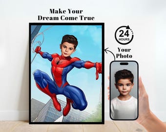 Personalized Spiderman Superhero Portrait,Custom Spiderman Portrait,Spiderman Backdrop,Spiderman Birthday,Spiderman Invitation,Spidermn Gift