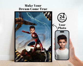 Personalized Spiderman Superhero Portrait,Custom Spiderman Portrait,Spiderman Backdrop,Spiderman Birthday,Spiderman Invitation,Spidermn Gift