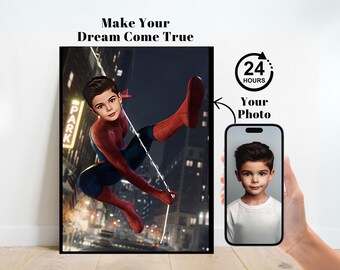 Personalized Spiderman Superhero Portrait,Custom Spiderman Portrait,Spiderman Backdrop,Spiderman Birthday,Spiderman Invitation,Spidermn Gift