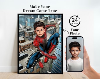 Personalized Spiderman Superhero Portrait,Custom Spiderman Portrait,Spiderman Backdrop,Spiderman Birthday,Spiderman Invitation,Spidermn Gift