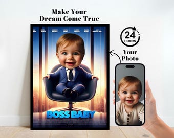Personligt Boss Baby-porträtt, Boss Baby-födelsedagsbakgrund, Boss Baby-födelsedagsinbjudningskort, Boss Baby-present, anpassad bakgrund, present till bebis