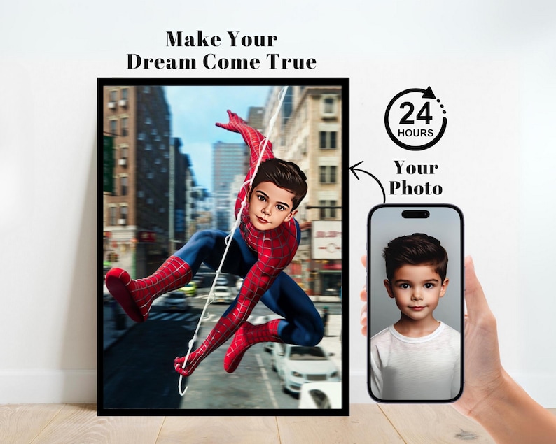 Personligt Spider-Man superhjälteporträtt, anpassat Spiderman-porträtt, Miles Morales Spiderman-födelsedag, Spider-Man-bakgrund, Spider-Man-present bild 1