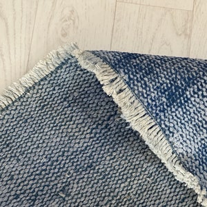 Handmade Vintage Turkish Wool Runner: Solid Blue Oushak Rug (2.8x8.9 Ft)