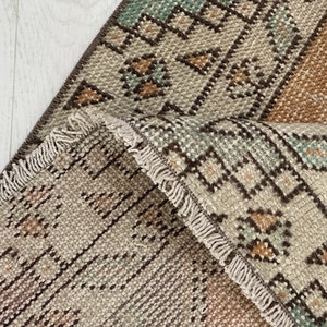 Vintage Oushak Wool Runner Rug: Orange, Blue & Beige (2.7x9.2 Ft)