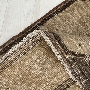 Handmade Oushak Wool Runner Rug: Brown Beige Vintage Turkish Decor (2.8x11.1 Ft)