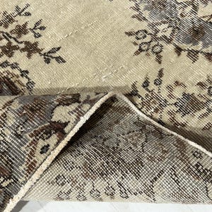 Handmade Wool Oushak Rug: 4x7 Beige Brown Turkish Rug