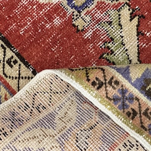 3x6 Red Blue Green Orange Vintage Oushak Runner,Turkish Living Room Bedroom Kitchen Kids Entry Bathroom Natural Rug,Home Decor,3.5x6.2 Ft