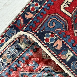 Unique Handmade 3x6 Red Blue White Oushak Turkish Runner, Vintage Living Room Bedroom Kitchen Kids Entry Natural Rug,Home Decor,3.2x5.6 Ft