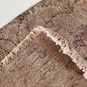 Vintage Oushak Wool Runner Rug: Faded Red Brown, Turkish Decor (2.9x8.7 Ft)