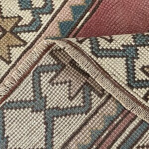 Handmade 3x6 Red Pinkish Blue Beige Oushak Turkish Runner, Vintage Living Room Bedroom Kitchen Kids Entry Natural Rug,Home Decor, 3.5x5.7 Ft