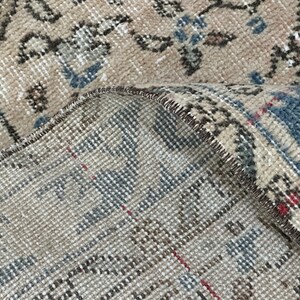 Handmade Faded Oushak Wool Rug: 3.7x7.0 Ft Vintage Turkish Rug