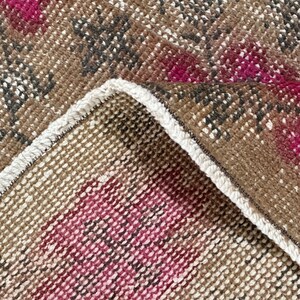 Handmade Wool Oushak Rug: 4x7 Pink Brown Anatolian Vintage Rug