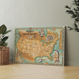 Carte des tribus des nations indiennes, art mural sur toile, carte des tribus amérindiennes, affiches, impression et décoration de bureau, livraison gratuite, livraison gratuite