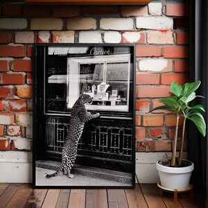 Vintage 1950s Black and White Panther Fashion Print Panther in the Jewelry Shop Poster, Canvas Décor, Vintage Photography