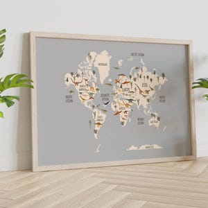 Mappa a tema dinosauri, mappa del mondo per bambini da appendere alla parete, decorazioni per la scuola domestica, arte murale per la cameretta dei bambini, tema dinosauri, cartello con mappa per la cameretta dei bambini