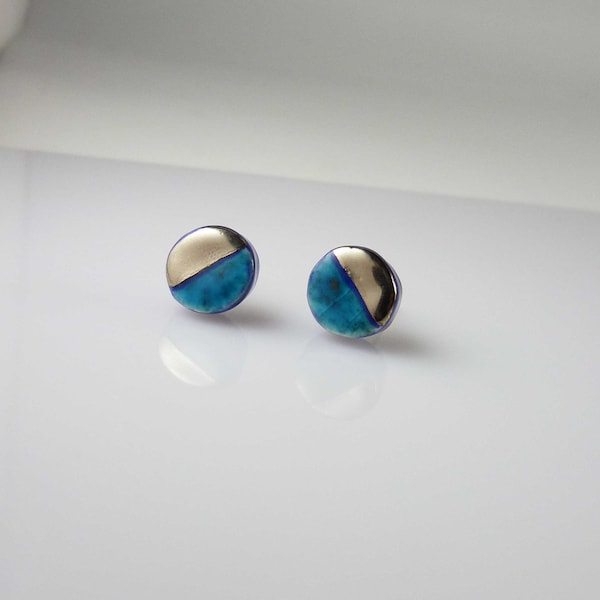 Ceramic earrings circles turquoise platine