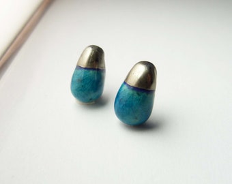 Ceramic earrings drops turquoise platine