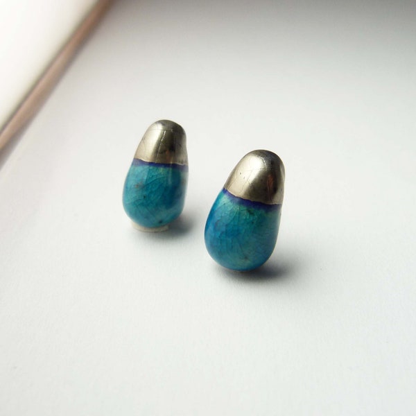 Ceramic earrings drops turquoise platine