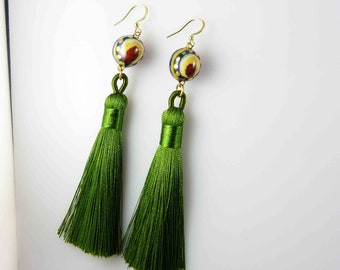 Multicolored ceramic earrings long tassel