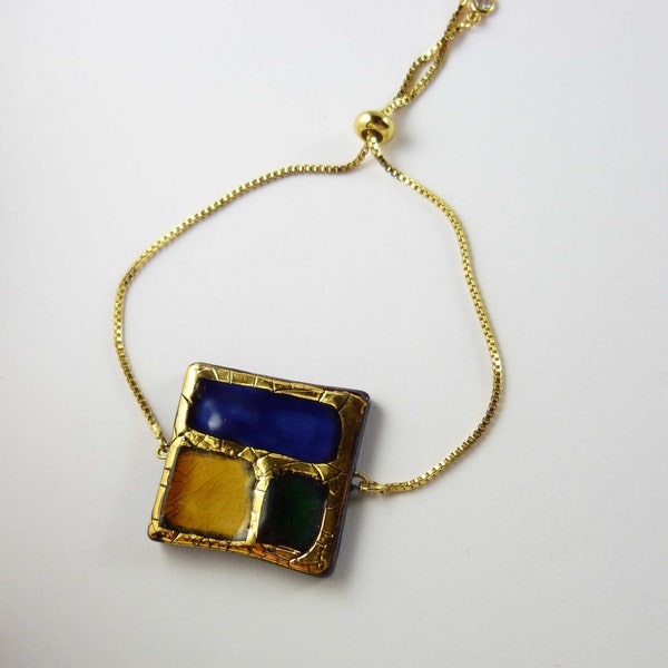 Bracelet céramique carré multicolore or