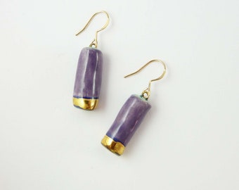 Boucles d'oreilles céramique violet or