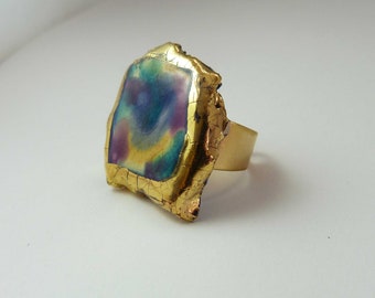 Original multicolor gold ceramic ring