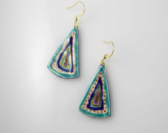 Multicolored pink purple blue turquoise gold dots earrings