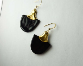 Unique black ceramic gold earrings