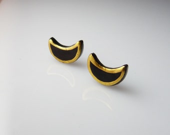 Ceramic earrings moons black gold