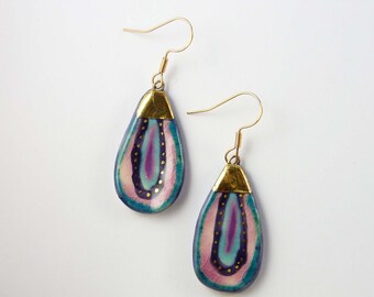 Boucles d'oreilles multicolore rose violet bleu turquoise or points