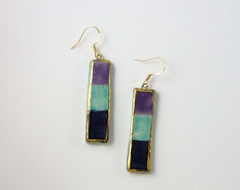 Multicolored rectangle earrings turquoise blue purple gold