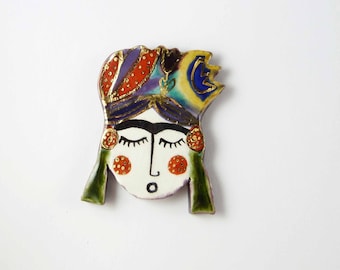 FRIDA ceramic brooch multicolored gold