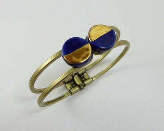 Bracelet céramique, bleu avec or.