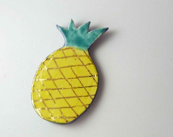 Broche céramique tour ananas multicolore or