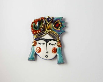 Broche céramique FRIDA multicolore or