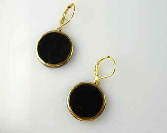 Black ceramic earrings simple unique gold circles