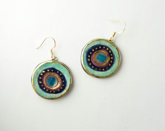 Multicolor gold blue turquoise purple circle earrings