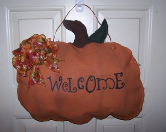 Handcrafted Handpainted ET Fabric Pumpkin Welcome Door Greeter