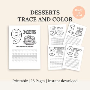 Dessert tracing numbers for kids coloring pages activities food themed printable writing and counting practice worksheets reduce gadget time