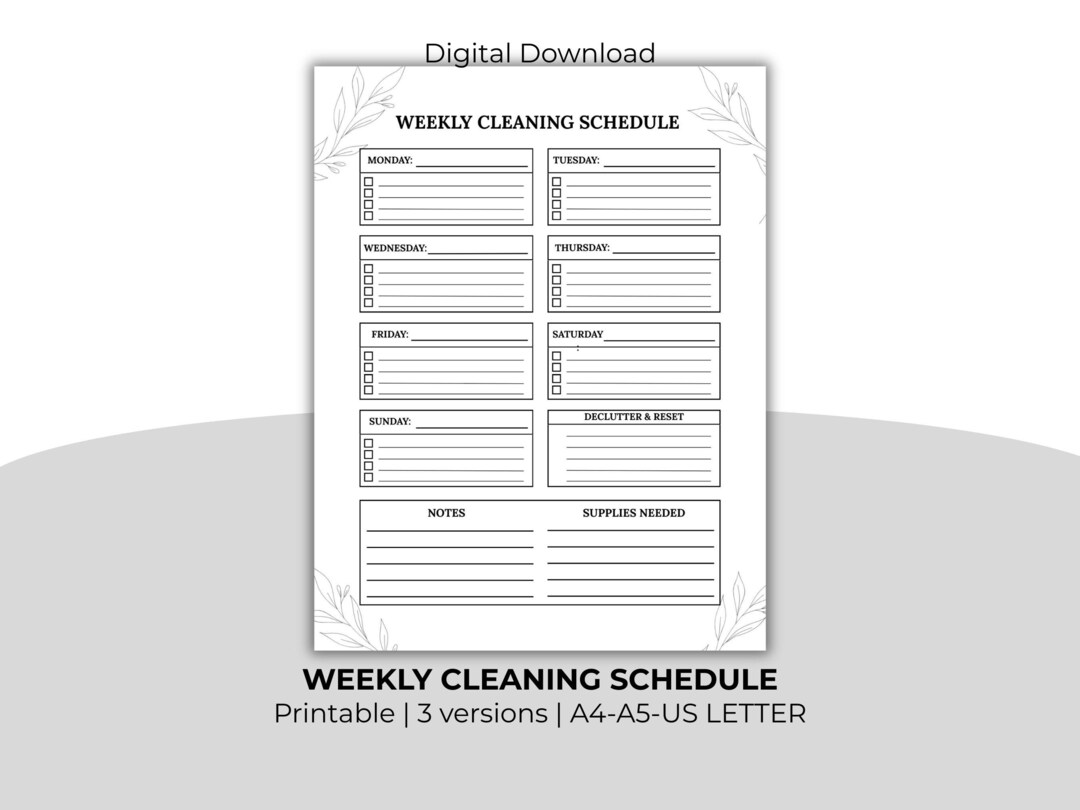 Weekly Cleaning Schedule Printable for Organize Mom Cleaning Planner ...