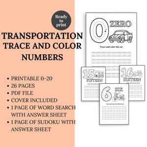 Vehicle Numbers Tracing for Kids Multiple Fun Learning Activities Writing and Counting Practice Printable Preschool Homeschool Mom sheets