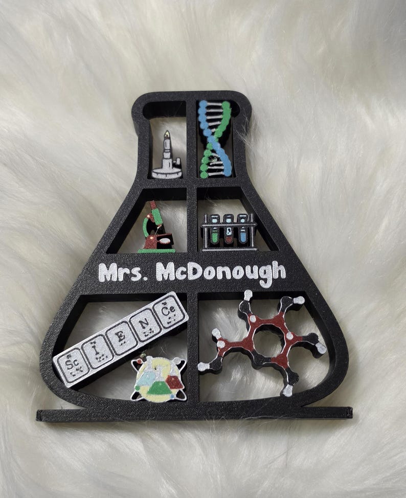 Personalized Science Teacher Desk Sign | 3D Printed Beaker Nameplate ...