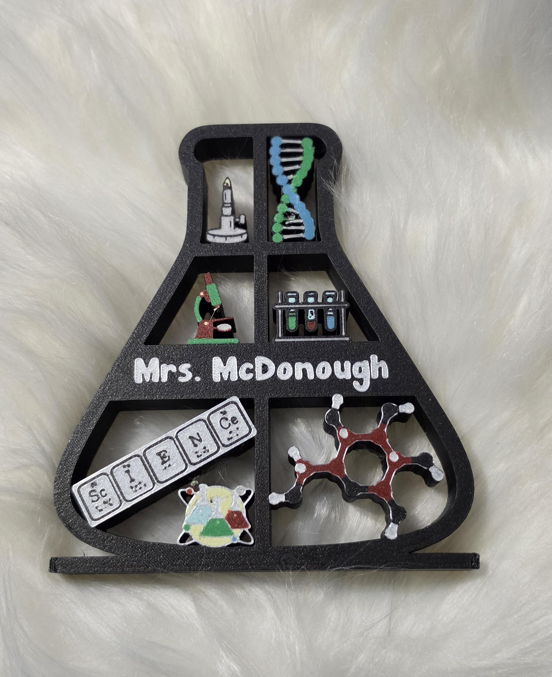 Personalized Science Teacher Desk Sign | 3D Printed Beaker Nameplate ...