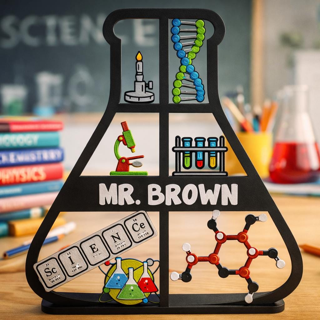 Personalized Science Teacher Desk Sign | 3D Printed Beaker Nameplate ...