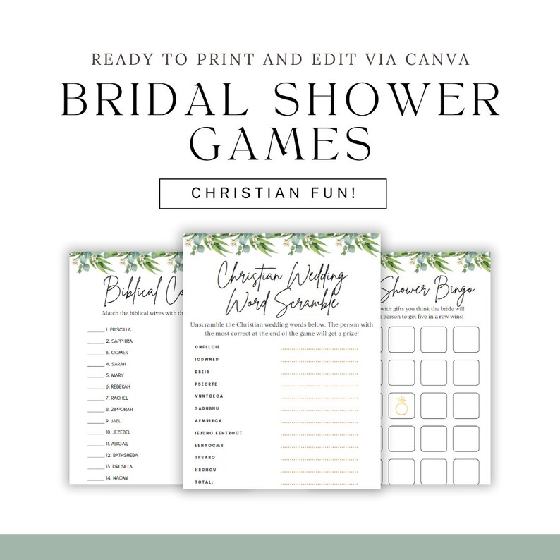 Christian Bridal Shower Games Bundle printable Etsy