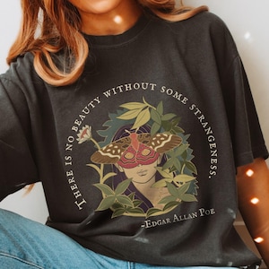 Edgar Allan Poe Cottagecore T-shirt, Witchy Boho Comfort Colors T-shirt, Gothic Festival-shirt, Halloween-shirt met korte mouw, literair cadeau