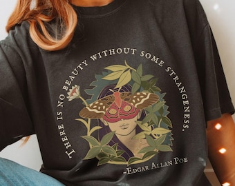 Edgar Allan Poe Cottagecore T-shirt, Witchy Boho Comfort Colors Tee, Gothic Festival Shirt, Short Sleeve Halloween Shirt, Literary Gift